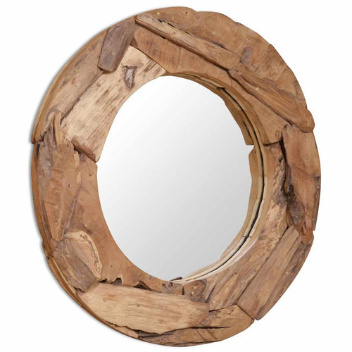 Alben – Ronde wandspiegel van teakhout en glas