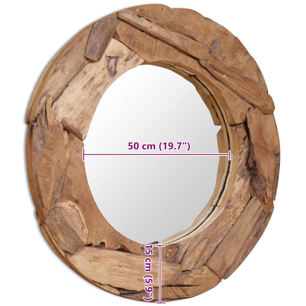 Alben – Ronde wandspiegel van teakhout en glas