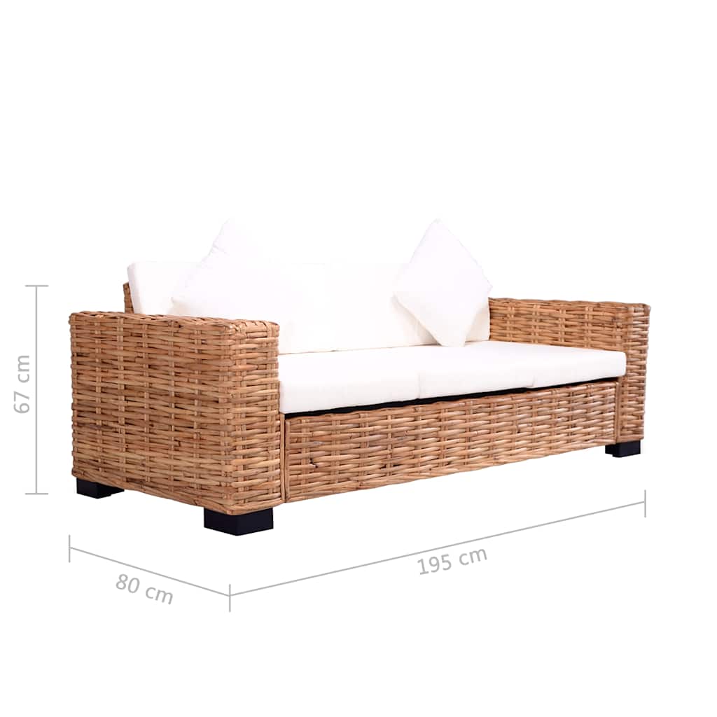 Fjaera – Driezitsbank van rattan en mangohout