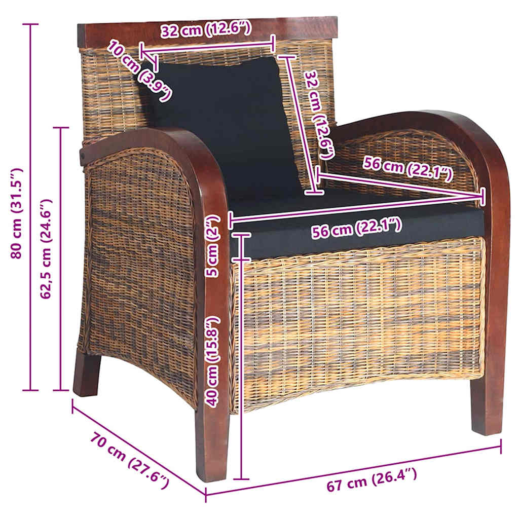 Ercolano – Handgeweven fauteuil van rattan en massief mangohout