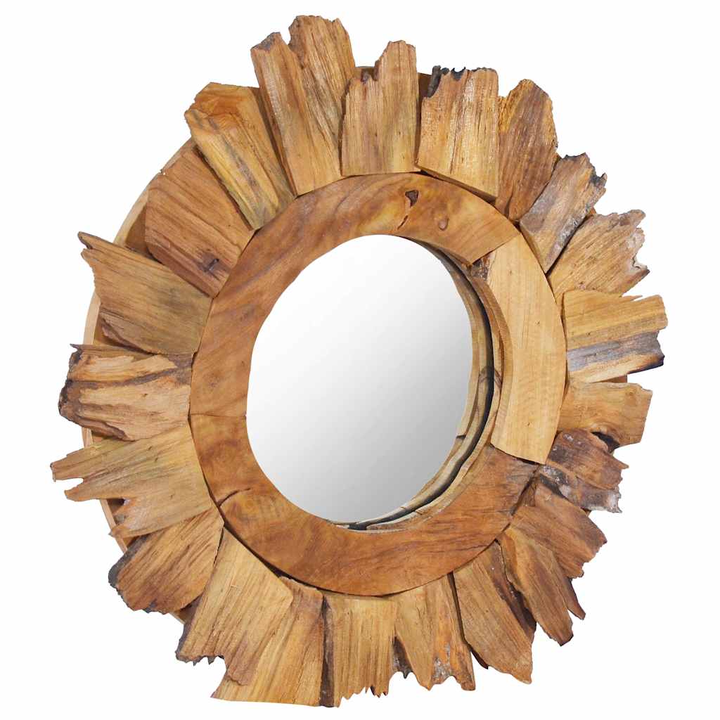 Floro – Ronde wandspiegel van teakhout en glas